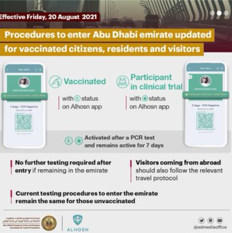 Entry requirements to Abu Dhabi for vaccinated people (as of 20 August 2021)