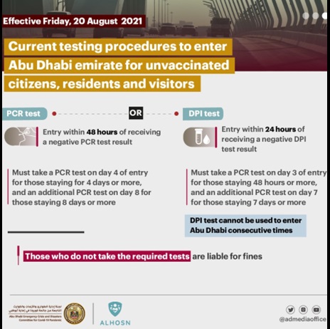 Entry requirements to Abu Dhabi for unvaccinated (as of 20 August 2021)