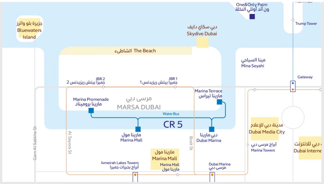 خريطة رحلات باص دبي المائي